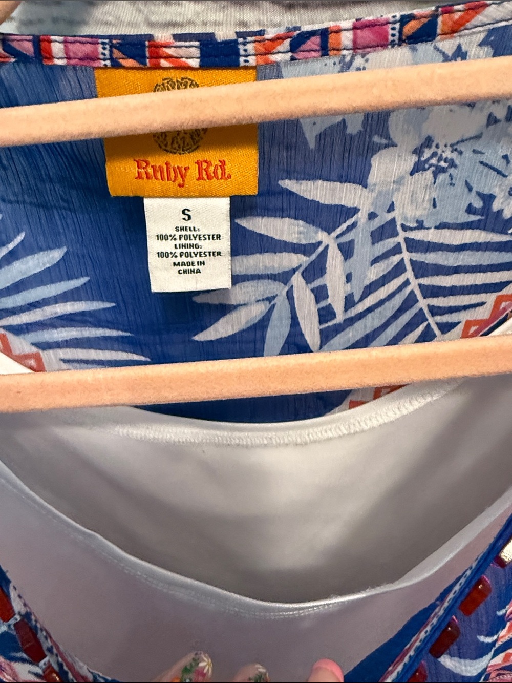 Ruby Rd. Blue and Pink Patterned Boho Blouse - Picture 5 of 8